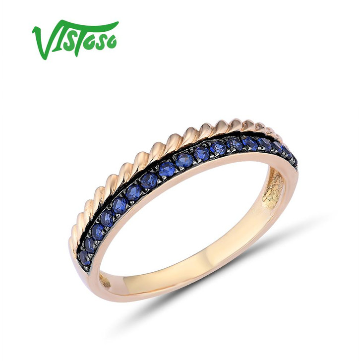 VISTOSO Genuine 9K Yellow Gold Modern Style Ring For Women Luxury Created Sapphire Trendy Engagement Anniversary Fine Jewelry|Rings|