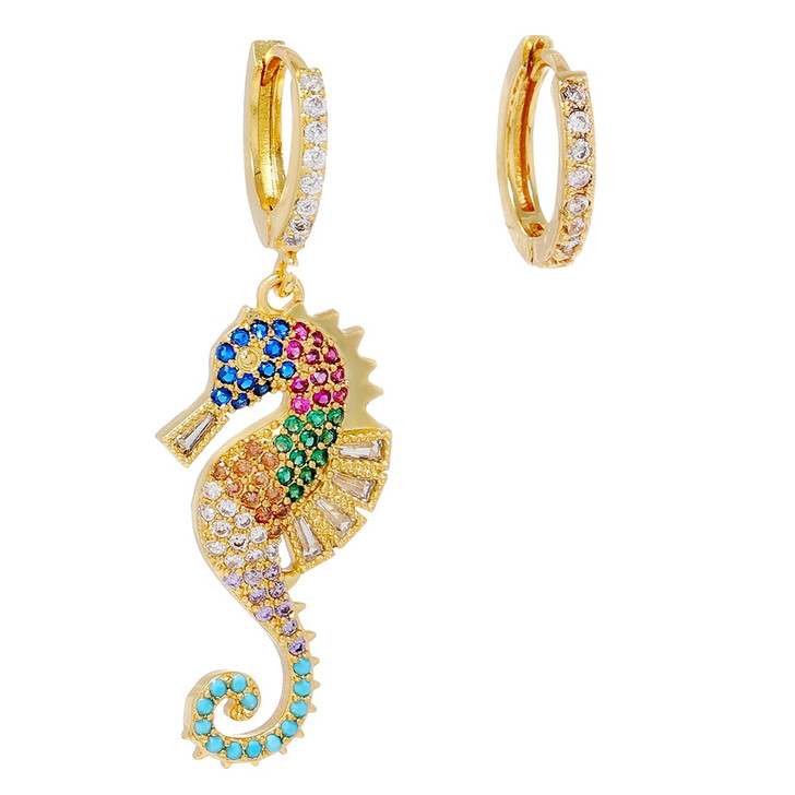 LUALA Colourful CZ Dangle Earrings For Women Girl Unique Design Lovely Seahorse Drop Earring Wholesale Fashion Accessories|Drop Earrings|