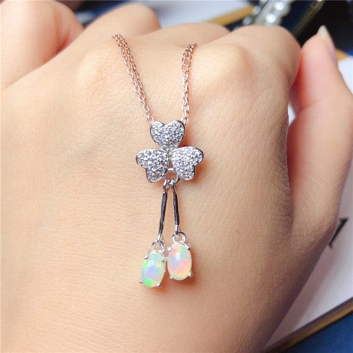 LeeChee 100% Natural Opal Pendant for Women Birthday Gift 4*6MM Colorful Gemstone Fashion Jewelry Real 925 Sterling Silver|Pendants|