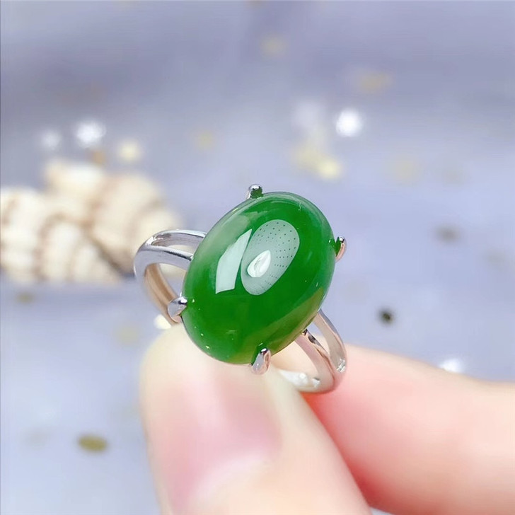 LeeChee Natural Green Jasper Ring for Women Birthday Gift 10*14MM Jade Fine Jewelry Daily Wear for Office Lady Real 925 Sliver|Rings|