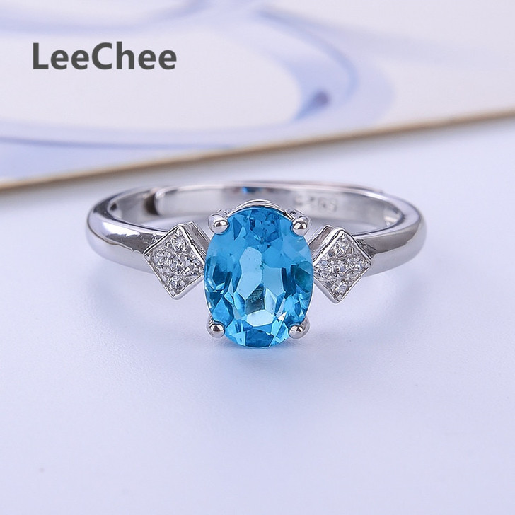 Natural blue Topaz ring Daily wear 6*8mm gemstone jewelry for women Anniversary gift high quality real 925 solid sterling silver|Rings|