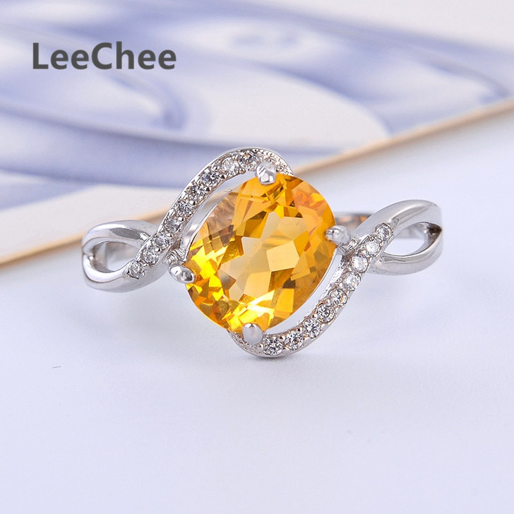 Leechee 100% natural citrine ring for women high quality 7*9mm yellow gemstone jewelry for girl real 925 Solid Sterling silver|Rings|