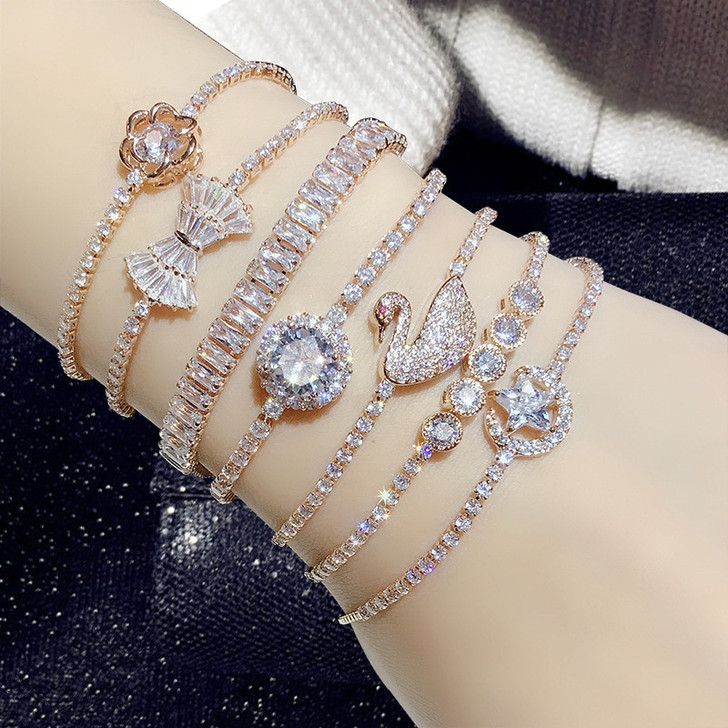 LUALA Fashion Adjustable Real Shiny Zircon Crystal Pulling Bracelets for Women Simple Cool Fashion luxury Korean Jewelry|Charm Bracelets|