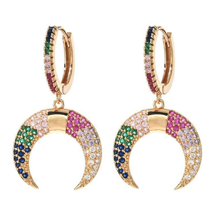 LUALA 2020 Dazzling Moon Drop Earring Full Paved CZ Stone Luxury Gold Color Women Earring Stylish Jewelry High Quality|Drop Earrings|