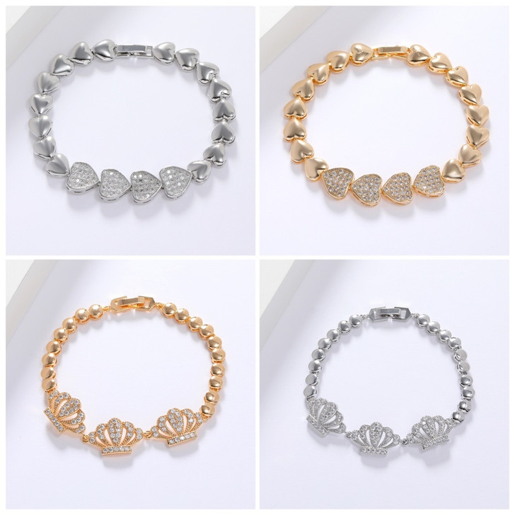 LUALA Micro Pave CZ Gold Color Crown/Love Charm Bracelet Copper Cubic Zirconia Princess Love Bracelets & Bangles for Women|Chain & Link Bracelets|