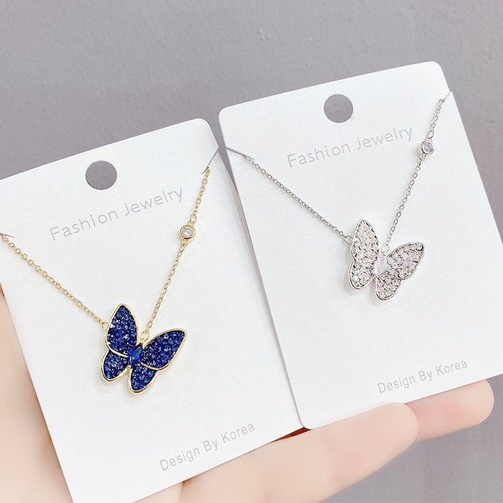 LUALA Korea Design Gold CZ Crystal Butterfly Charm Pendant Necklaces For Women Trendy Necklace Jewelry Girl Friend Gifts|Pendant Necklaces|