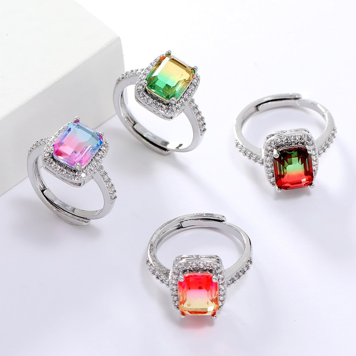 LUALA Shiny Square Zircon Engagement Ring Luxury Crystal Rainbow CZ Stone Rings For Women Wedding Jewelry Valentine's Day Gifts|Rings|