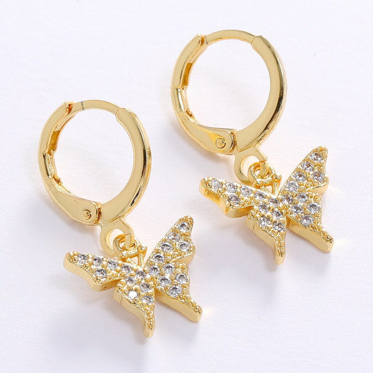 LUALA Fashion Cute Butterfly Small Hoop Women's Earring AAA Zircon Gold Color Animal Sweet Colorful Girls Jewelry No Fade|Hoop Earrings|