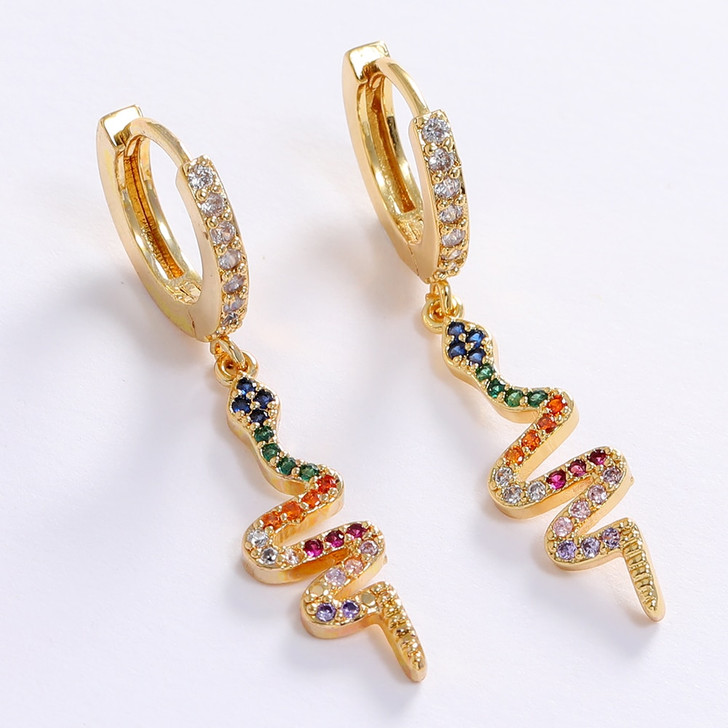 LUALA Fashion Snake Shape Earrings Luxury Rainbow AAA Zirconia Statement Charm Copper Earrings for Women Wedding Party Gift|Hoop Earrings|