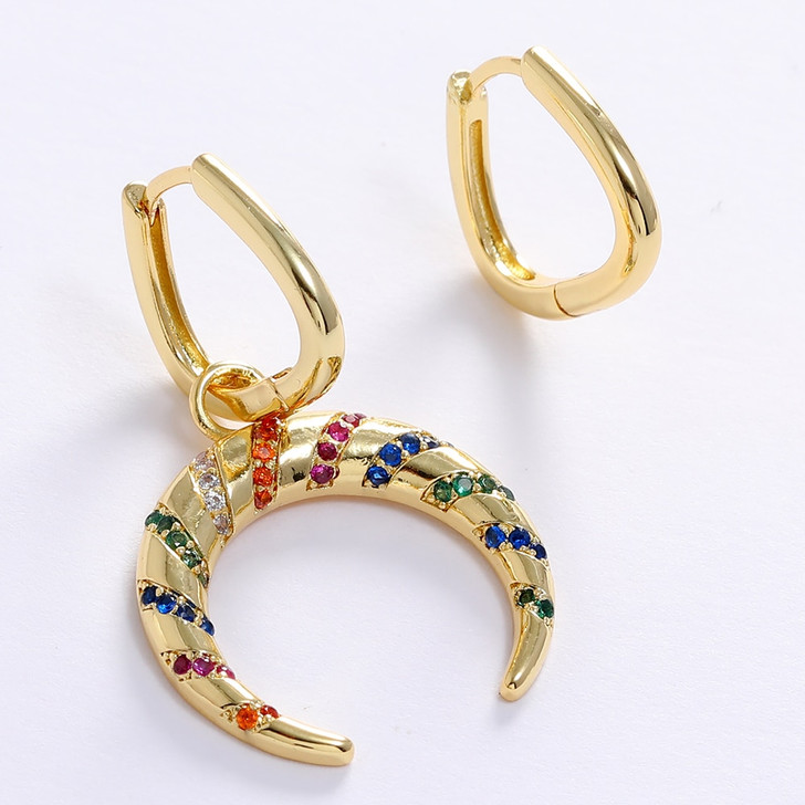 LUALA Boho Rainbow Round Zircon Earcuffs Earrings for Women Geometric Non Piercing Small CZ Ear Clips Fashion Brand Gifts|Drop Earrings|