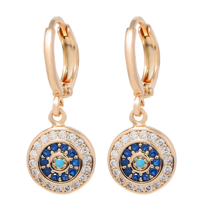LUALA 2021 New 585 Rose Gold Colour Blue Turkish Round Eye Small Hoop Earrings Fashion Jewelry for Women Girls No Fade|Hoop Earrings|