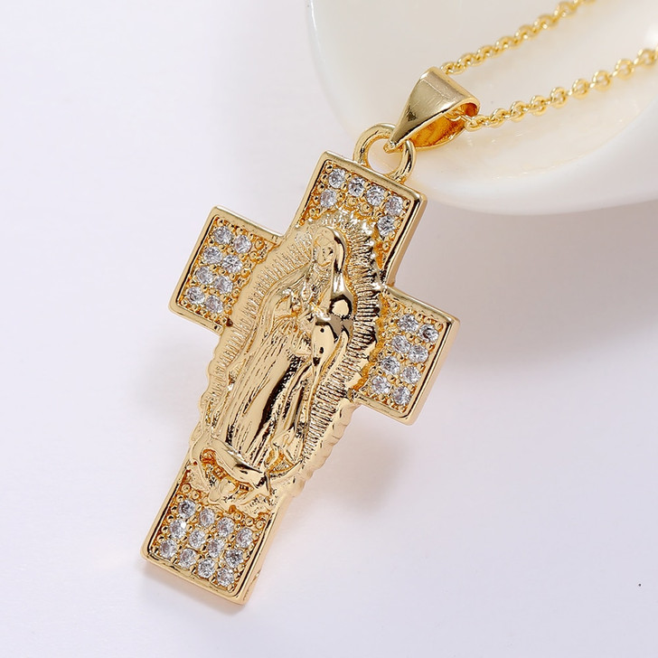 LUALA Gold Religious Virgin Mary Saint Charms Zircon Pendant Necklace For Handmade Christian Prayer Jewelry Making Supplies|Pendant Necklaces|