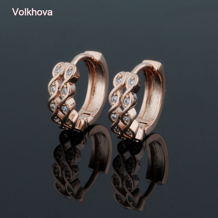 585 Rose Gold Color Small 2 Line CZ Hoop Earrings For Women Fashion Cute Jewelry New Design Good Quality|Hoop Earrings|