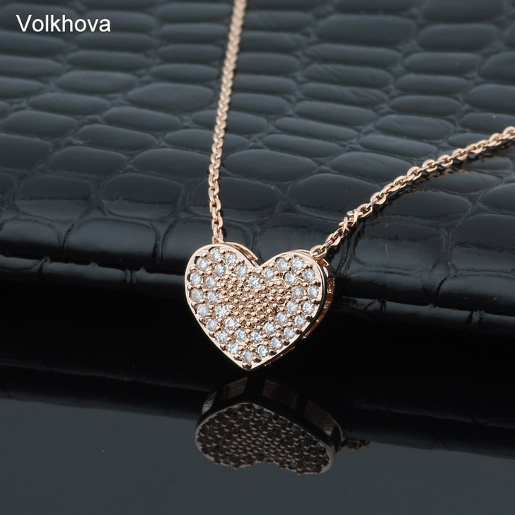 Romantic AAA Cubic Zirconia Love Heart High quality Pendant 585 Rose Gold color Necklace for Charm Women Fashion Choker Jewelry|Pendants|