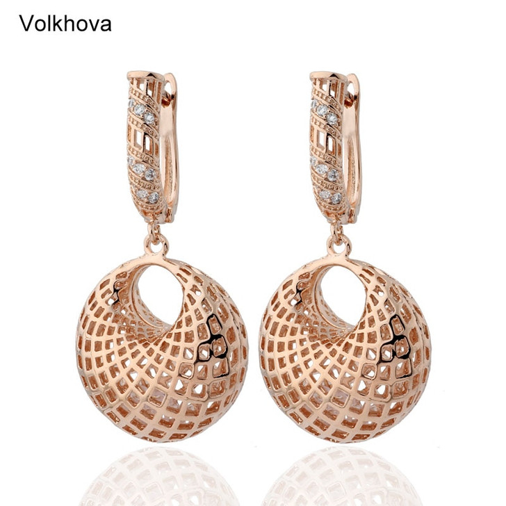 Unique Rose Gold Color Hollow 3D Round Dangle Fashion Retro Vintage Earrings For Women Wholesale|Drop Earrings|