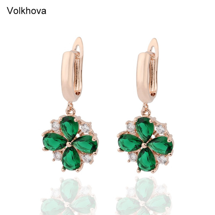 Volkhova Hot Selling New Elegant Rose Gold Color Beautiful Flower CZ Drop Earrings For Women Or Girl birthday Gift|Drop Earrings|