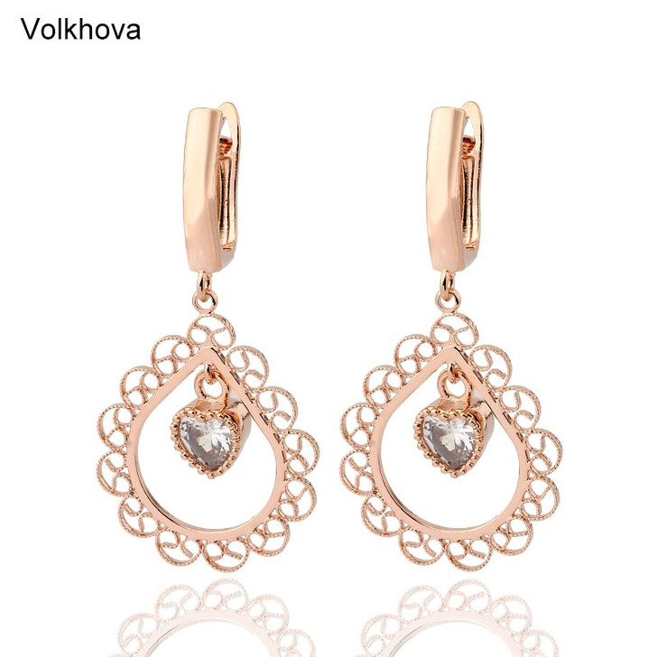 Volkhova Long Fashion Jewelry Women 585 Rose Gold Color Flowers Pattered Earrings Hot Drop Earrings pendientes mujer moda|Drop Earrings|