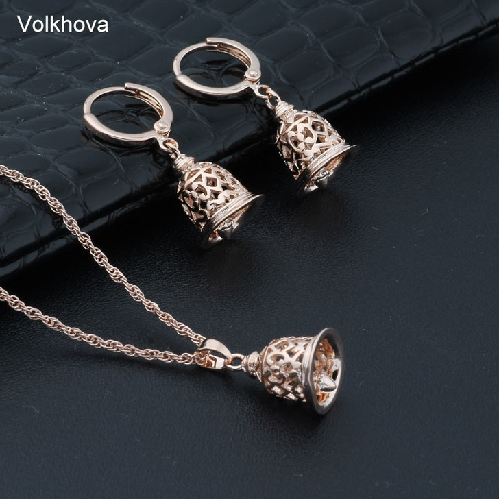 Volkhova Indian Gypsy Jewelry 585 Rose Gold Color Small Bells Long Drop Earring Handmade Vintage Dangle Earrings For Women|Jewelry Sets|