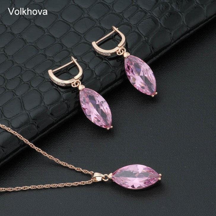 Volkhova Fashion Women Earrings Horse eye Shape Rose Gold Color set Natural CZ Wedding Party girl Earring Series|Jewelry Sets|