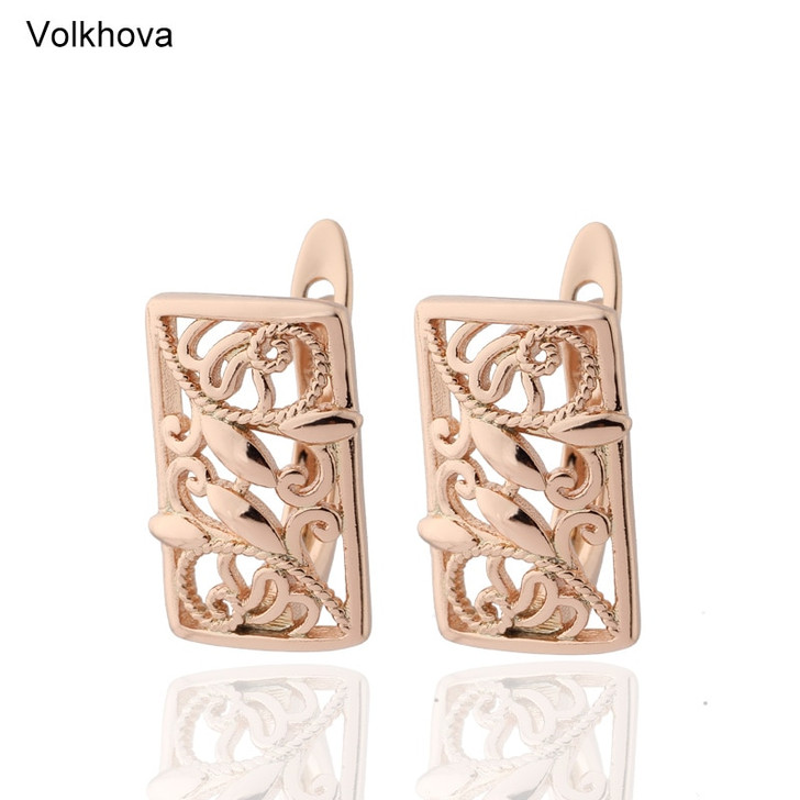 Volkhova New Design Wide 585 Rose Gold Color Square Flowers Dangle Drop Earrings For Women Copper Jewelry|Drop Earrings|