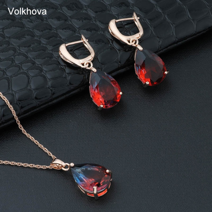 Volkhova Personality multicolour Earrings Rose Gold Color Earrings Water Drop Zirconia Earrings For Women Wedding Party Jewelry|Jewelry Sets|