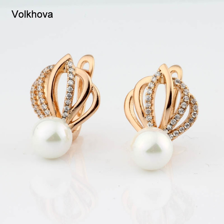 Round Pearl Drop Earrings For Women Paved Cubic Zircoina 585 Rose Gold Woman Earrings 2020 Fashion Womens Jewelry Gifts|Drop Earrings|