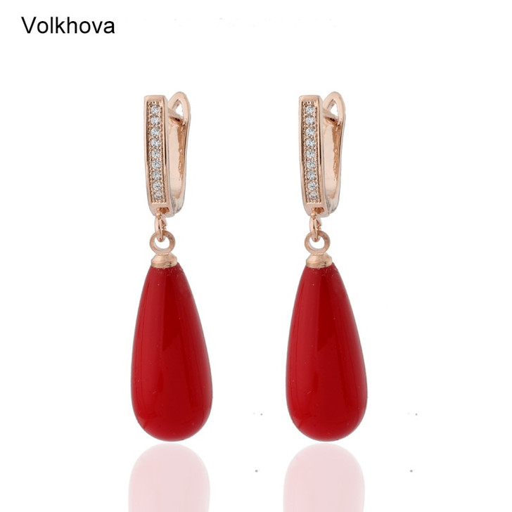 New 585 Rose Gold Micro Wax Inlay Natural Zircon Faux Shell Pearls Multicolor Water Drop Long Earrings Women Fashion jewelry|Drop Earrings|