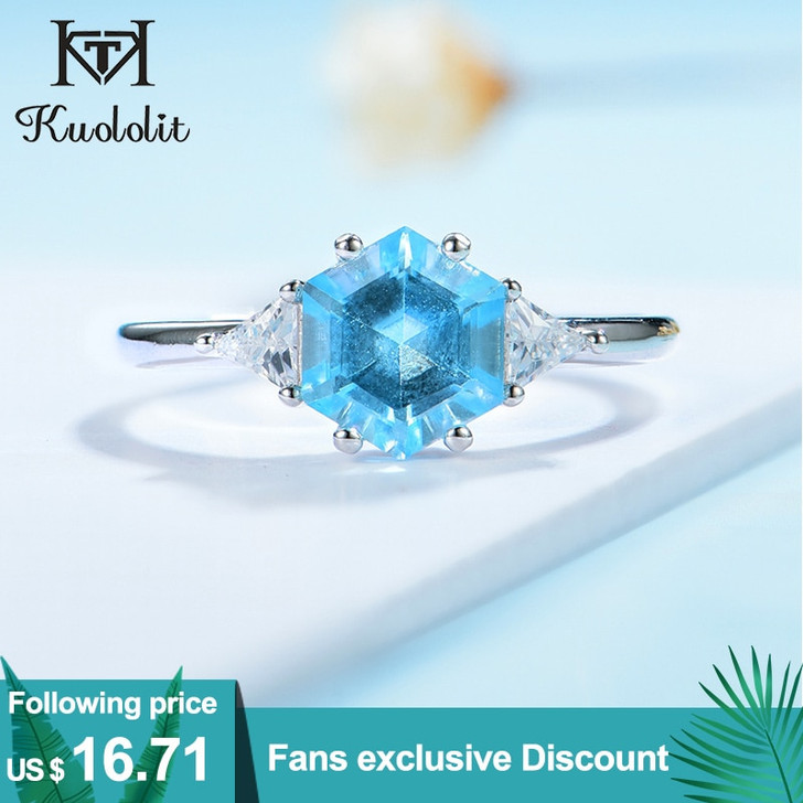 Kuololit Natural hexagon Topaz Gemstone Ring for Women 925 Sterling Silver Green amethyst Moonstone Ring for promise wedding NEW|Rings|