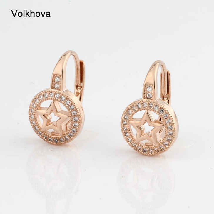 Beautiful Shining Star Cubic Zirconia 585 Rose Gold Color Earring for Women Wedding Party Jewelry Earrings High Quality|Drop Earrings|