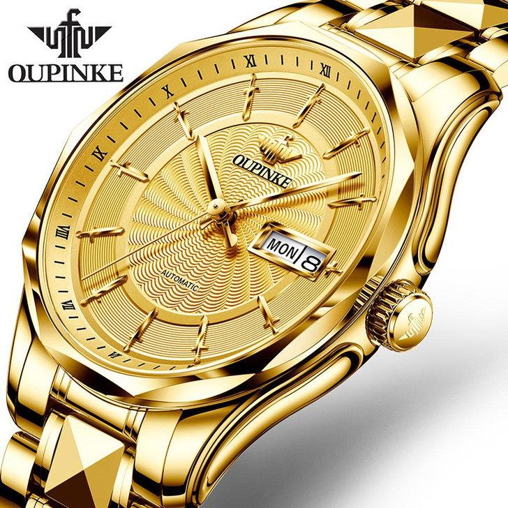 OUPINKE Mechanical Watch Men Wrist Automatic Luxury Watches Men Waterproof Gold Tungsten Steel Watch Clock Montre Homme P3172 M|Mechanical Watches|