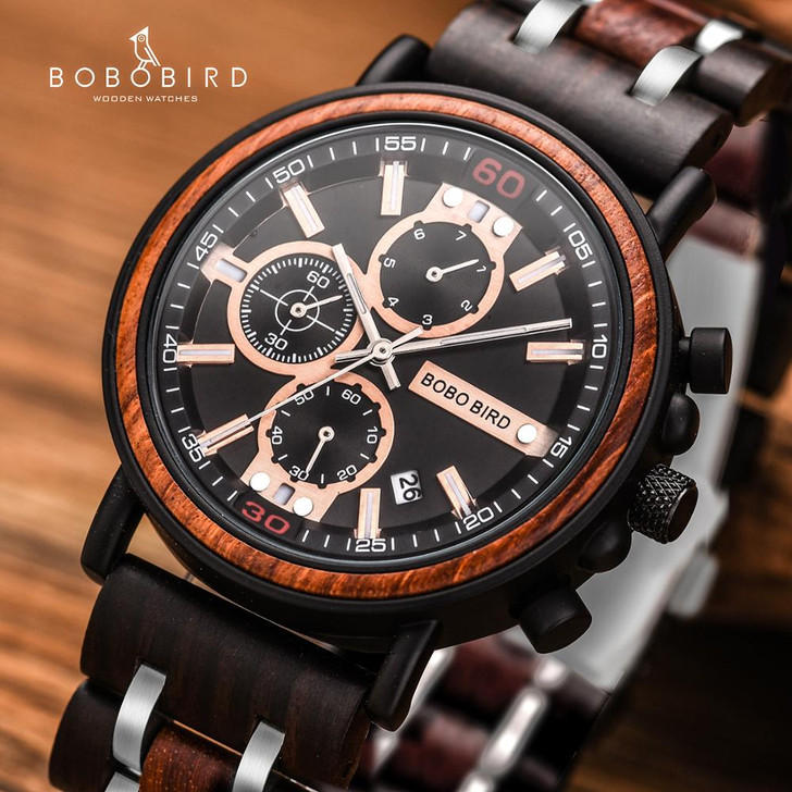 Relogio Masculino BOBO BIRD Wooden Watch Men Top Brand Luxury Stylish Chronograph Military Watches in Wooden Box reloj hombre|Quartz Watches|