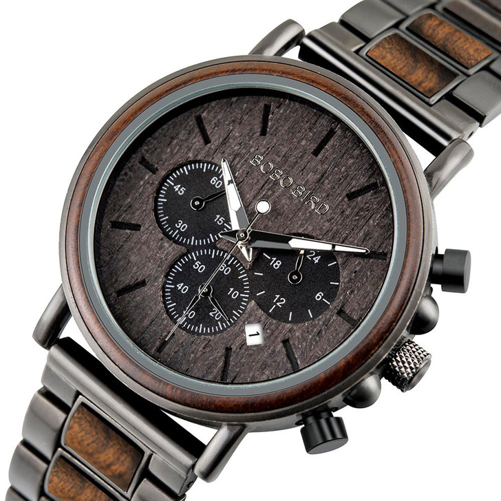 BOBO BIRD Luxury Wood Stainless Steel Men Watch Stylish Wooden Timepieces Chronograph Quartz Watches relogio masculino Gift Man|Quartz Watches|