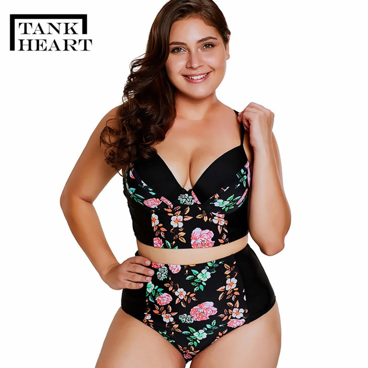 Tank Heart Sexy Print Swim Biquini Two Piece Swimsuit Push Tankini Plus Size Swimwear Women High Waist Bikini Brazilian Suits| - estockyard