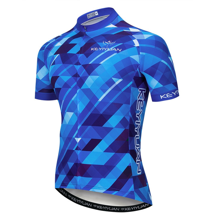 2019 Keyiyuan Spring Summer Blue Plaid Quick drying Breathable Road Cycling Bicycle Equipment Short Sleeve Top|Cycling Jerseys|