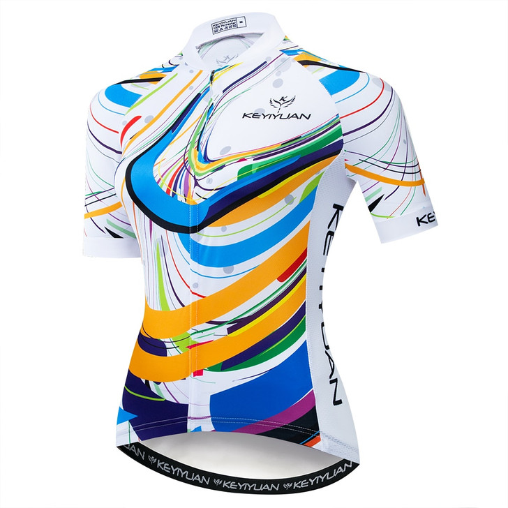 Keyiyuan Summer New Road Racing Bike Riding Equipment Quick Dry Breathable Women Color Pattern White Short Sleeve Top|Cycling Jerseys|