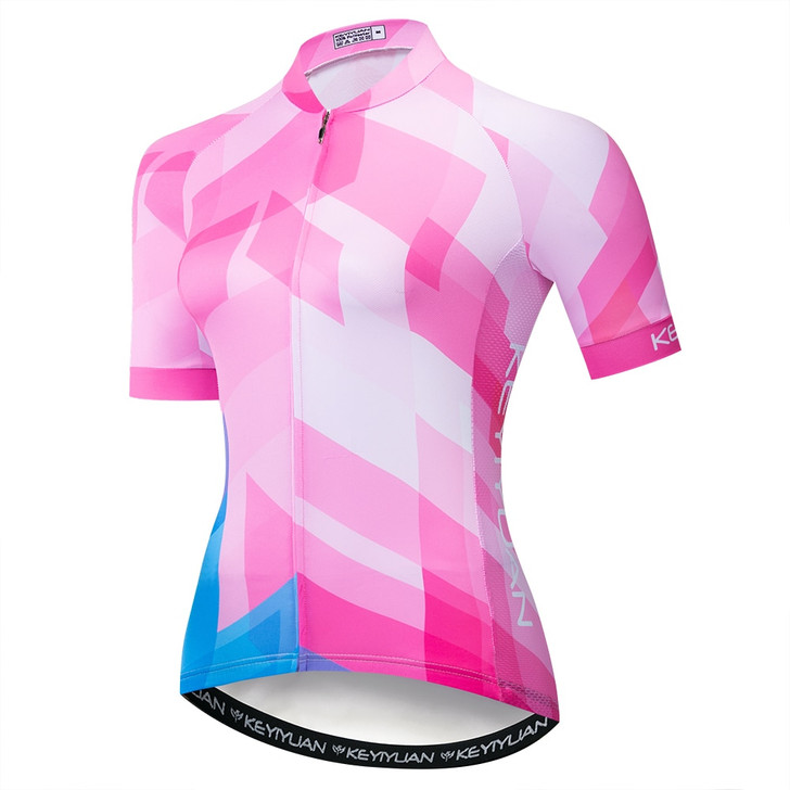 2019 Keyiyuan Summer New Road Racing Bike Riding Equipment Quick Dry Breathable Women's Geometric Pink Short Sleeve Top|Cycling Jerseys|