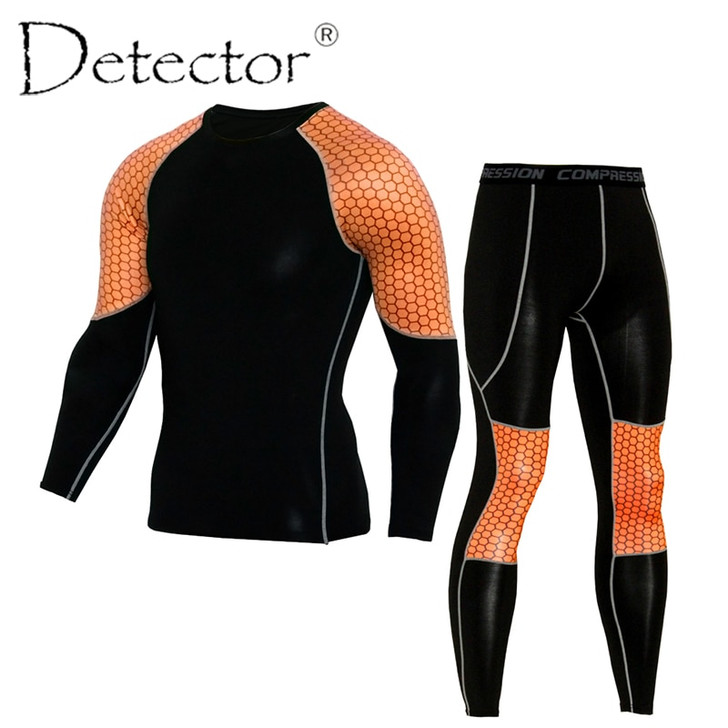 Detector Mens Compression Shirt Pants Set Workout Fitness Sportswear Bodybuilding Tight Long Sleeves Shirts Leggings Sport Suit|compression men set|suit suitsuit sport