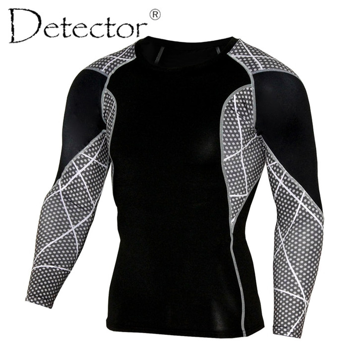 Detector Mens Compression Long Sleeves Shirts Bodybuilding Skin Tight Jerseys Exercise Workout Clothings Fitness Sportswear|men compression skin|sportswear men sportswear clothing