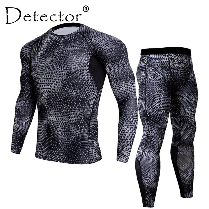 Detector Mens Compression Shirt Pants Set Workout Fitness Sport Suit Sportswear Bodybuilding Tight Long Sleeves Shirts Leggings|Running Sets|