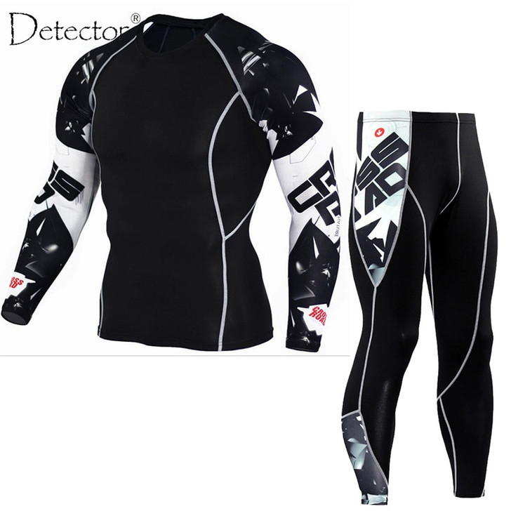 Detector Mens Compression Shirt Pants Set Running Tights Workout Fitness Training Tracksuit Long Sleeves Shirts Sport Suit| |