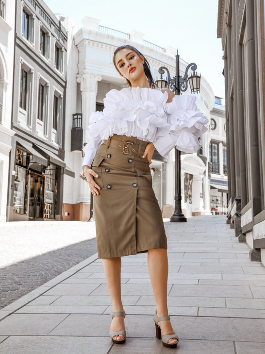 Buttoned Up in Style Midi Skirt