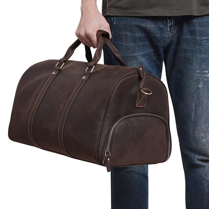 Genuine Leather Large Duffel Bag Business Men's Travel Bag Crazy Horse