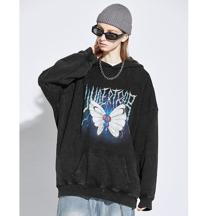 Men Hip Hop Hoodie Sweatshirt Lightning Butterfly Streetwear Hoodie