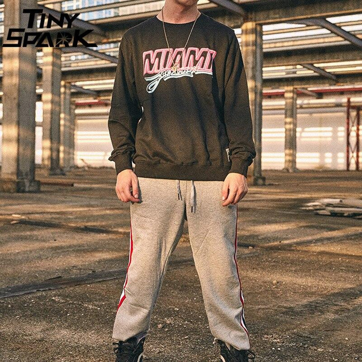 Miami Pullover Sweatshirt Pink Letter Print Men Hip Hop Pullover