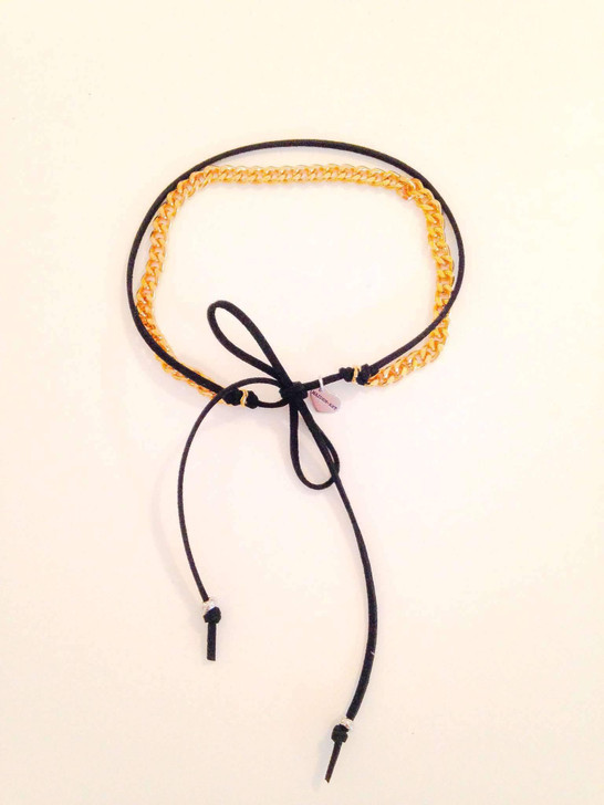 Choker with deerskin leather and silver or gold chain. Black choker,