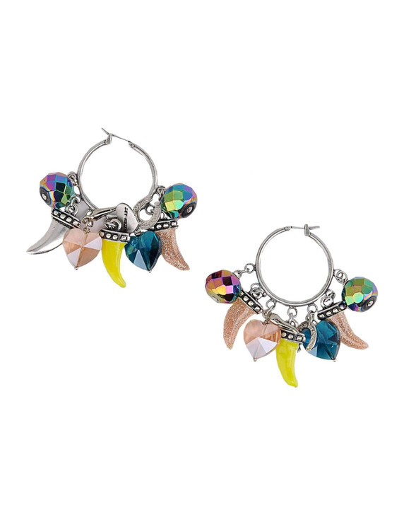 Colorful Horn, Horseshoe, Heart Charm Hoop Earrings