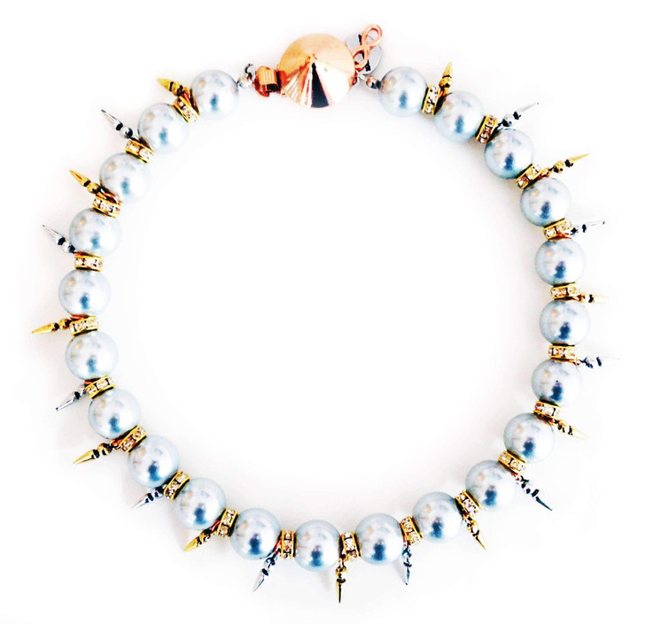 Handmade statement necklace with light blue pearls, Swarovski