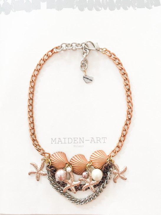 Statement Choker with Shell, Starfish Charms and Pearls.