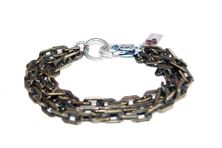 Mens multi chain brass bracelet