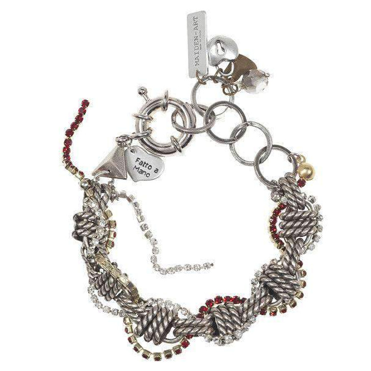 Red Crystals and Silver Tone Chain Bracelet.